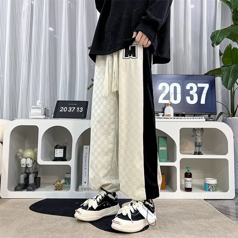 美式卫裤男春季新款美式棋盘格宽松休闲长裤潮牌运动裤k2814-p40,男装休闲裤,星座1008