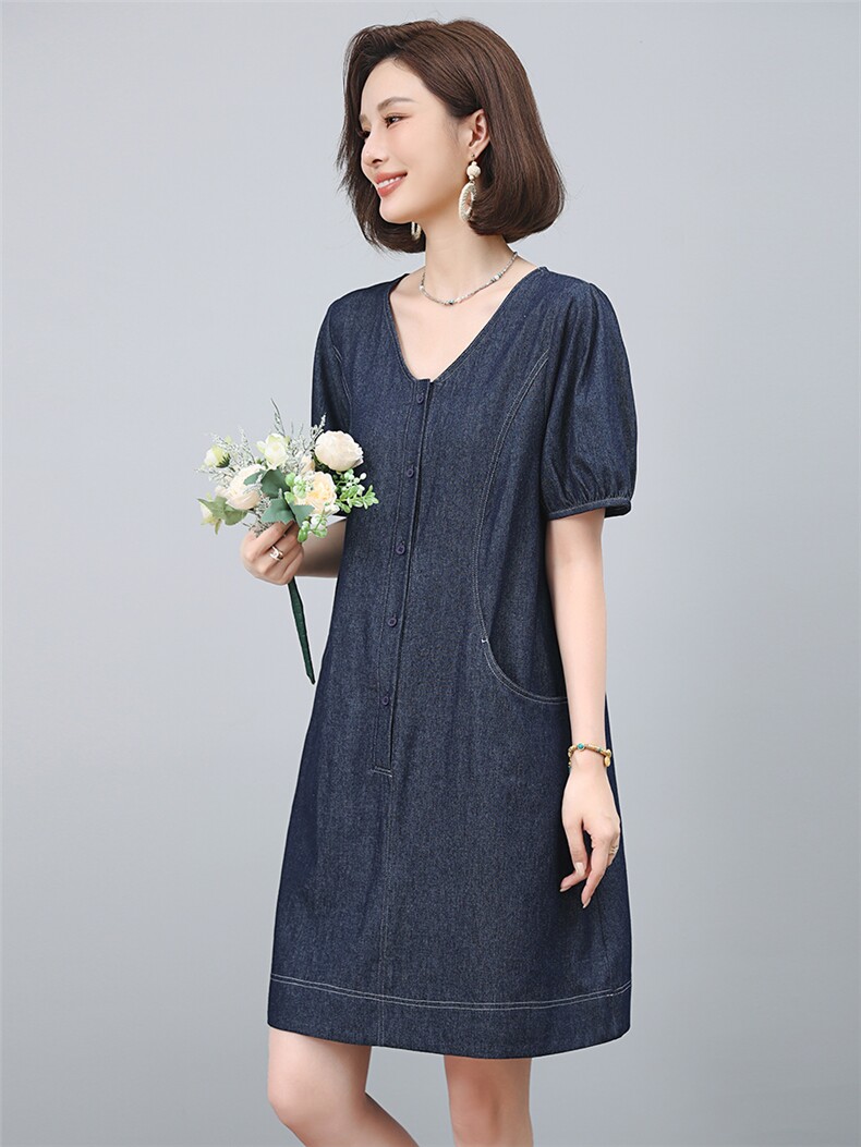 2025年夏季中长款牛仔连衣裙短袖,女装连衣裙,小林双子