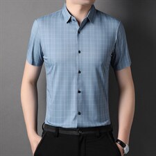 无痕衬衫男短袖纯色弹力夏季休闲工装高档中年爸爸装高档衬衣，男装衬衫，电商B212（原钱塘6029）
