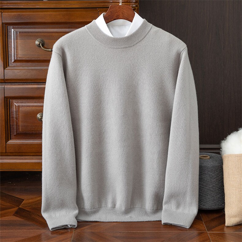 2024秋季新款羊绒莱卡半高领长袖男士套头衫，男装羊绒套衫，米亚康羊绒