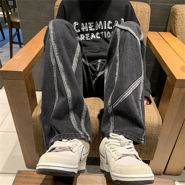 美式高街ins分割水洗复古牛仔裤直筒宽松潮牌裤N08733-P45,男装牛仔裤,星座308B-1