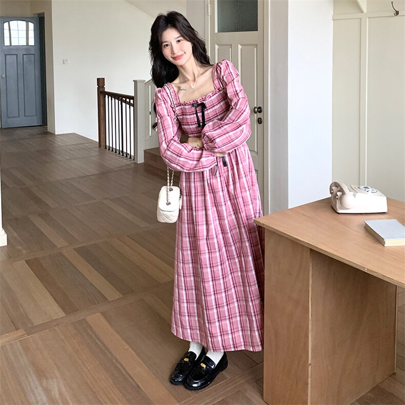 现货春季新款打揽格子连衣裙25019P130K188,女装连衣裙,2D035