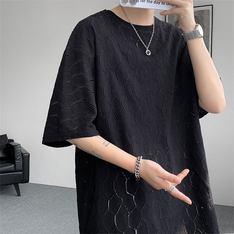 现货T10130-特p30控58高品质面料镂空痞帅大码圆领短袖T恤衫,男装T恤,电商A059