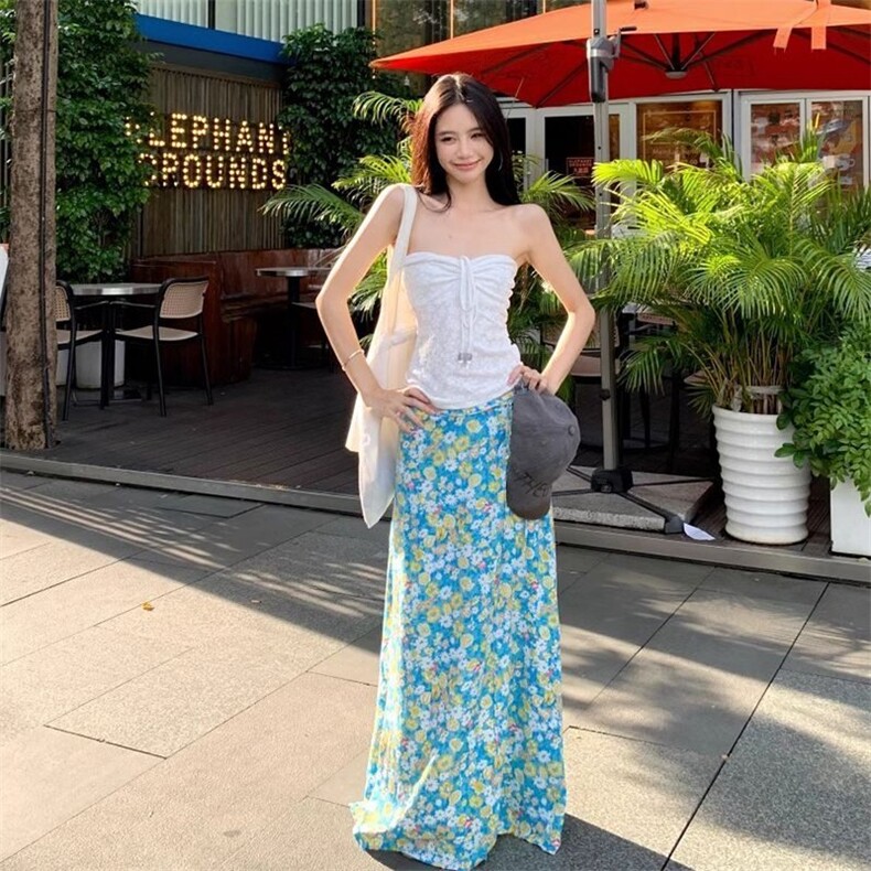 巨鹿工作室“柠檬味的夏天”微胖mm多巴胺辣妹感纯欲抹胸大码上衣,女装半身裙,星座506A