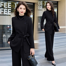 高级设计感职业套装女2024秋季新款休闲干练V领西装阔腿裤两件套，女装套装/套裙，卡杰菲