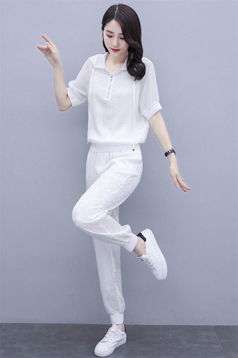 冰丝运动套装女2025年夏季新款时尚洋气减龄小个子薄款休闲两件套,女装套装/套裙,仟媚宠