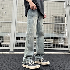 2024春季新款外景大码美式破洞拼接牛仔裤M-5XGK24094-P50，男装牛仔裤，电商A022