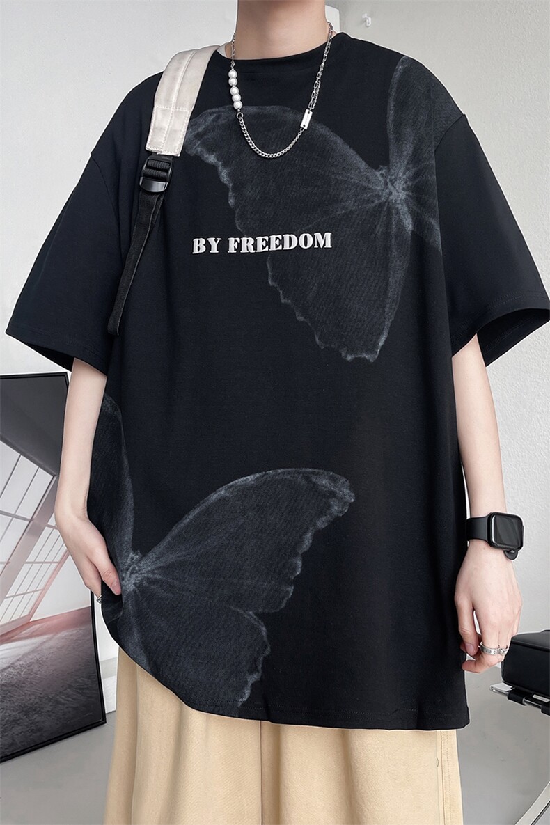 7XL-M美式纯短袖T恤男2023夏季新款潮牌个性花色宽松大码体恤,男装T恤,钱塘717(原712)