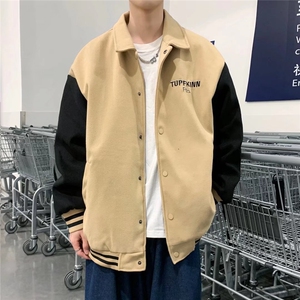 撞色拼接外套男春季韩版潮流美式翻领工装夹克情侣棒球服W039-p55图片