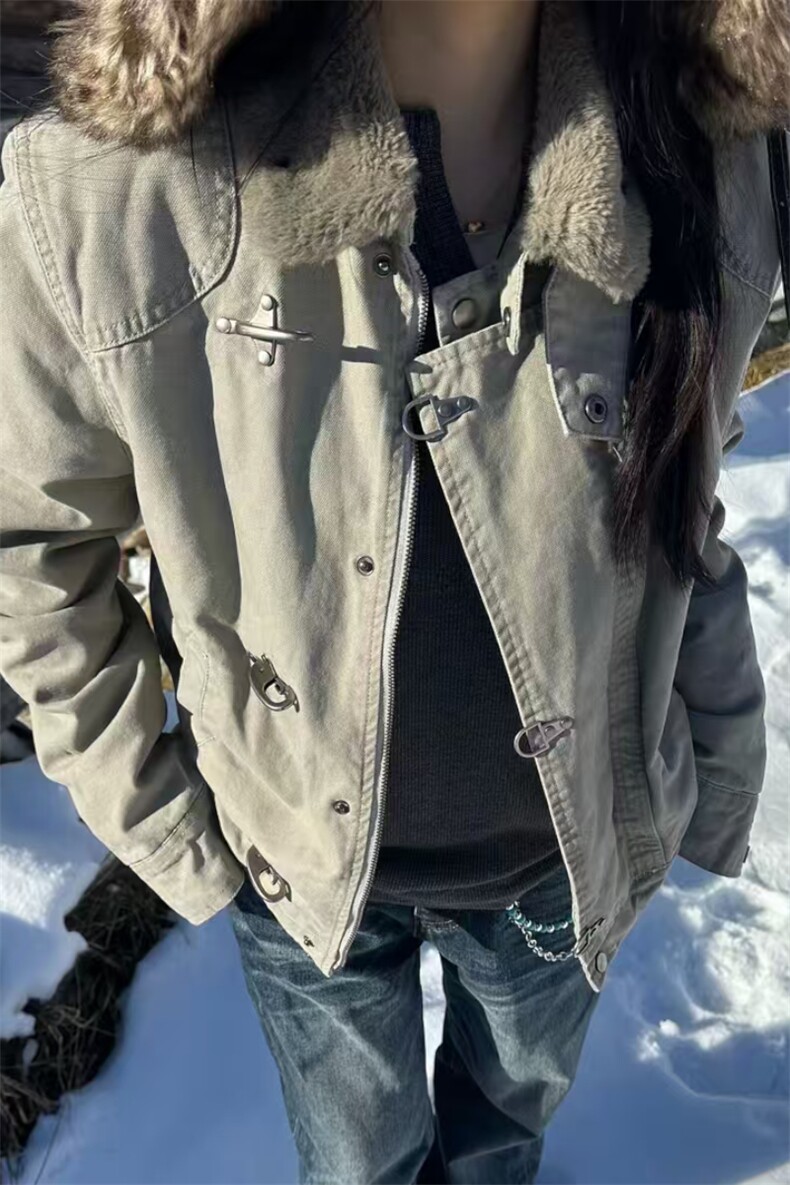 座山雕解构拼接飞机扣男女复古做旧短款外套XZ514-2-LXK01-P128,女装短外套,星座514-2(原B239)