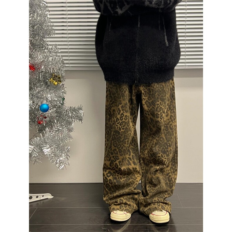 【有货】豹纹牛仔裤男款直筒欧美VIBE裤子美式高街KZA25LL-P55,男装牛仔裤,星座1007（原301D）