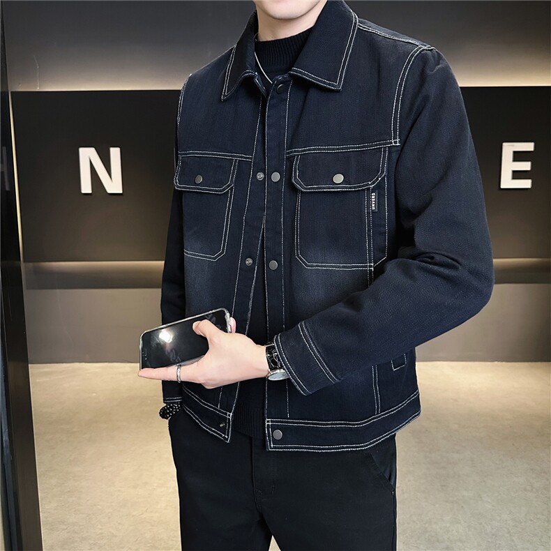 加绒加厚秋冬季夹克外套男2025新款全棉水洗上衣A313-99528-P145,男装夹克,电商A313