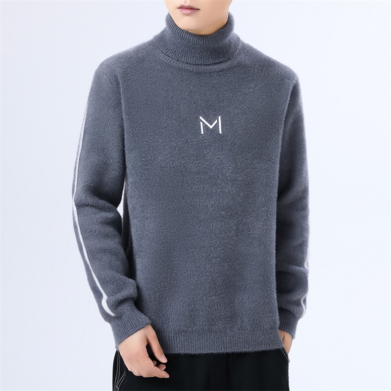 青年男士秋冬水貂绒高领针织毛衣加厚全身绒打底M243-P48,男装T恤,星座310B-3