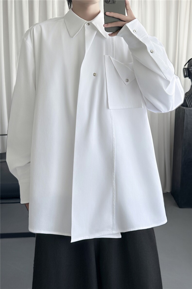 设计感不规则立体休闲白色衬衫SG633-P78,男装衬衫,星座1017