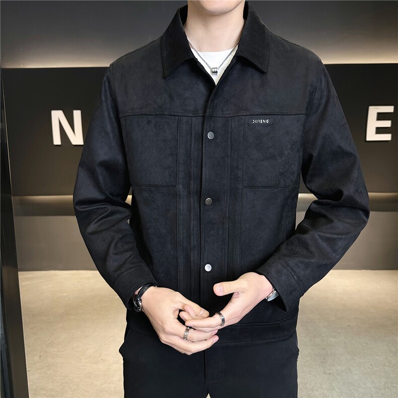 仿小牛皮翻领皮夹克春季男装皮衣C317-26516-P140卷后控188,男装夹克,电商C317