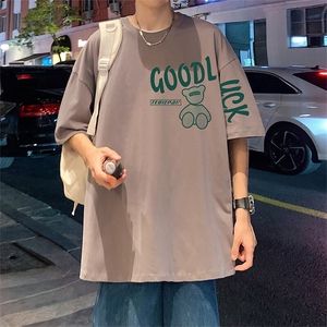 小熊涂鸦短袖t恤男夏季美式重磅潮牌宽松oversize少年感半袖衣服T图片