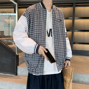 潮设计感格子双面穿棒球服oversize百搭炸街外套 W1240-P60图片