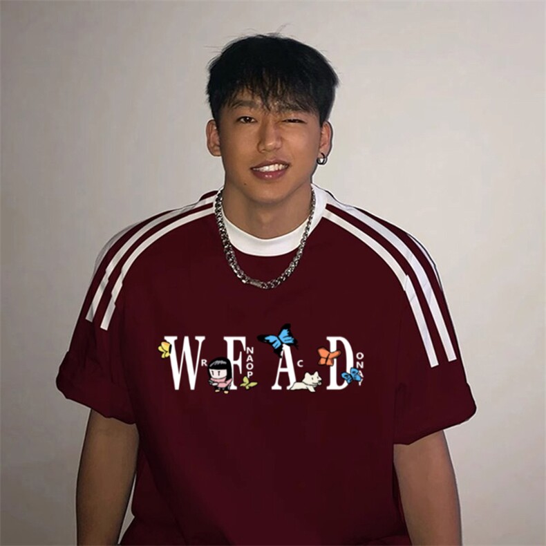 夏季美式高街重磅纯棉三条杠织带撞色男女短袖T恤ZD525-特P30,男装T恤,电商A486