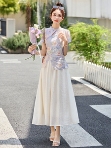 2025夏季新款新中式风禅意复古盘扣上衣碎花半身裙女图片