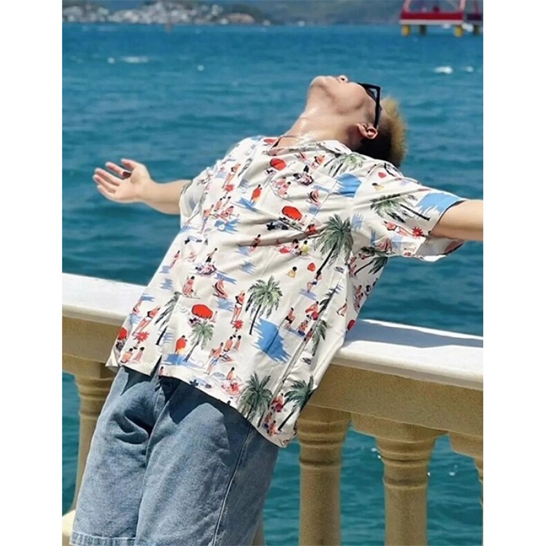 夏装女宽松时尚印花衬衫单排扣百搭休闲时髦上衣短袖衬衣C2420,男装T恤,星座1116A（原606A-3）