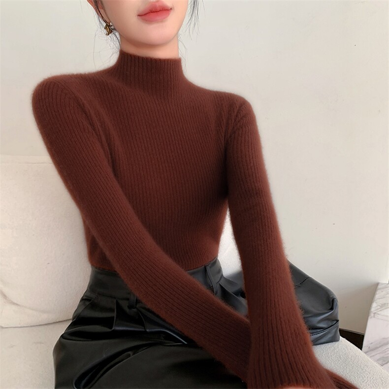 无缝一体~软糯亲肤半高领紧身羊绒衫女修身显瘦毛衣针织打底衫女,女装羊绒衫,金帕维
