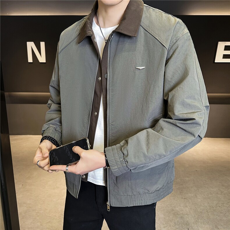 2026新款春季假两件男士外套拼接翻领夹克上衣服A313-26105-P105,男装夹克,电商A313