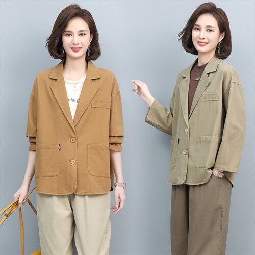 休闲西装早秋中年妈妈减龄洋气时髦宽松短款外套裤子搭配两件图片