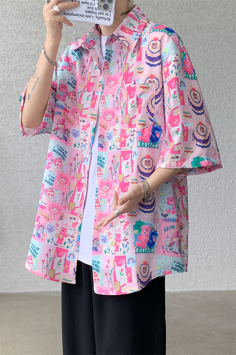 8XL-M特大码古巴领花衬衫男复古夏威夷情侣沙滩短袖衬衣CS514P35,男装衬衫,电商D206-1