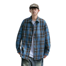 25年春季格子衬衫长袖大码宽松落肩现货DS-C323-1-2375-特批30，男装衬衫，电商C323-1