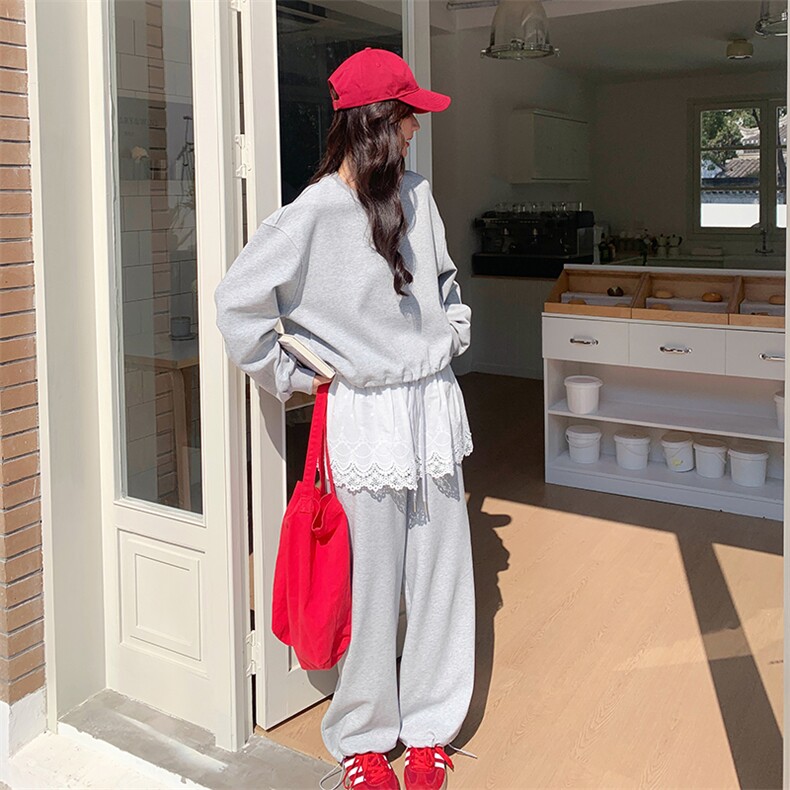 新款现货主推裤子花边屁帘拼接时尚卫衣套装2506-P160-K238,女装套装/套裙,2C129