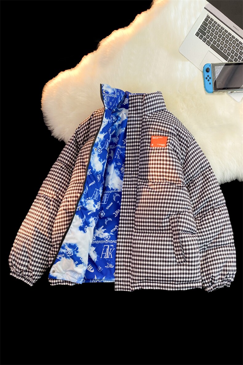 双面穿2025冬装格子棉衣男立领棉服女宽松棉袄外套3327-P100控148,男装棉衣,星座207