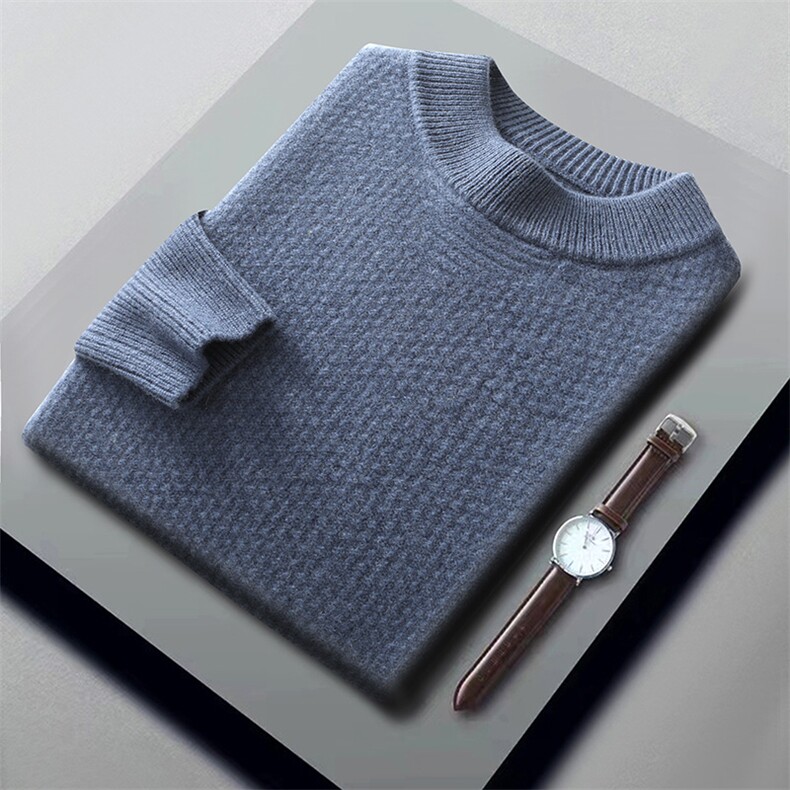 时尚男士秋冬新款百搭七针疙瘩针圆领羊毛衫经典简约设计舒适保暖，男装羊毛衫，江杉羊绒