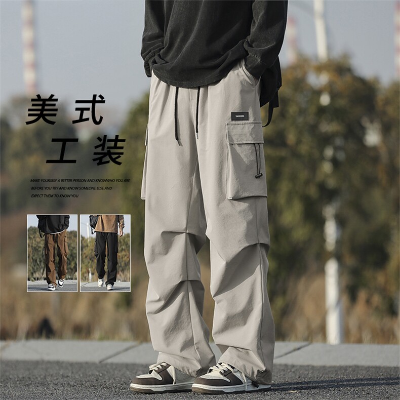 秋季时尚有型伞兵裤男宽松直筒休闲裤美式多口袋裤子K211-特批-38图片