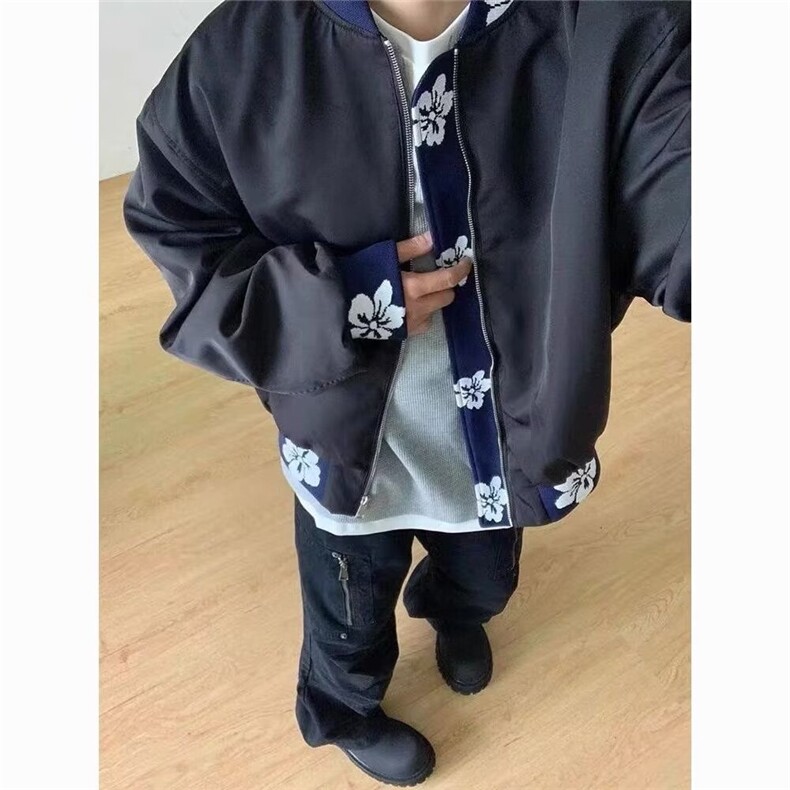 美式高街拉链设计感翻领夹克外套女秋休闲宽松飞行棒球服机能潮,男装夹克,星座601-1