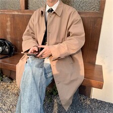 港风日系过膝休闲男士秋冬季风衣中长款Y6517P60图片