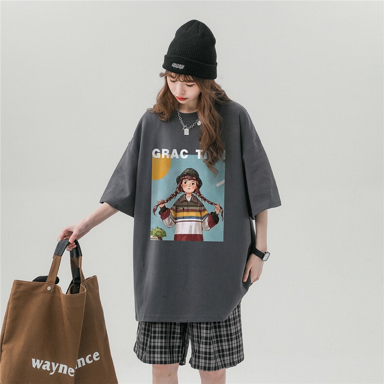 中性风新款夏季时尚百搭宽松卡通印花100棉短袖T恤T1183P25控38,男装T恤,A247A