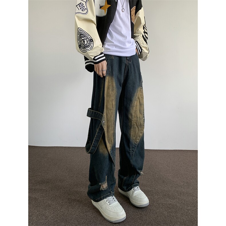 美式高街水洗做旧牛仔裤男2024新款潮牌百搭宽松休闲裤 K7618-P54图片