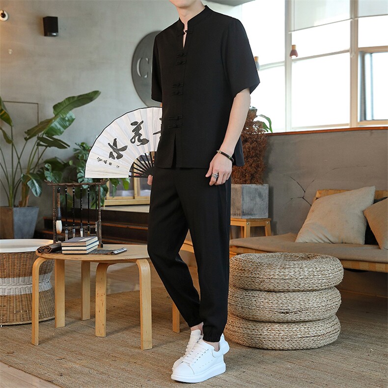 风短袖套装休闲宽松夏季男装复古潮流男士汉服唐装ZT2302-P78,男装T恤,星座1105-3
