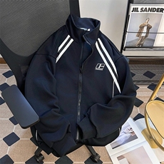2025春插肩条纹刺绣卫衣男女宽松情侣开衫休闲运动外套W6090-P60，男装卫衣，星座412-3
