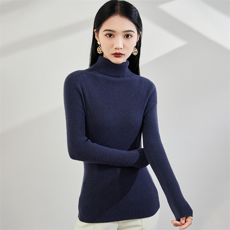 2024秋冬新款山女士抽条高翻领,女装羊毛衫,润辉羊绒