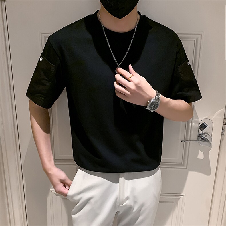 黑色2023精神小伙修身男士圆领潮款短袖T恤打底衫潮T098-P48控68图片