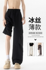 肌理感冲锋裤冰丝薄款休闲裤男夏季美式褶皱伞兵工装裤KZ053P50，男装工装外套，电商B312