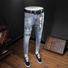 2021夏季薄款弹力牛仔裤男潮牌修身小脚裤九分裤QT6027-89086，男装牛仔裤，电商D218