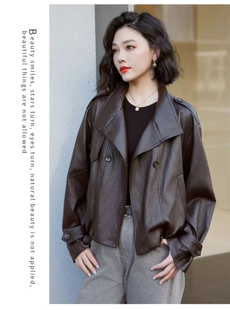 2025油蜡皮小皮衣外套女短款小个子立领气质酷飒风复古,女装短外套,泰合衣坊