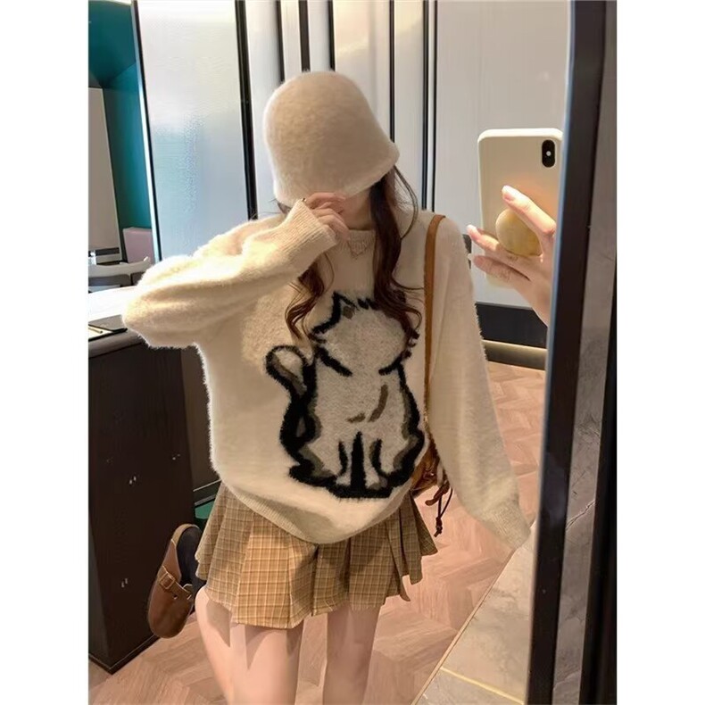 兔子毛衣女秋冬2026新款水貂绒加厚宽松慵懒风外穿学生高级感上衣图片