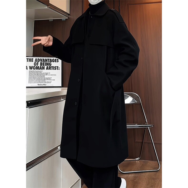 N8180/P120秋冬新款过膝中长款呢大衣宽松呢料风衣毛呢子外套，男装风衣，电商A141