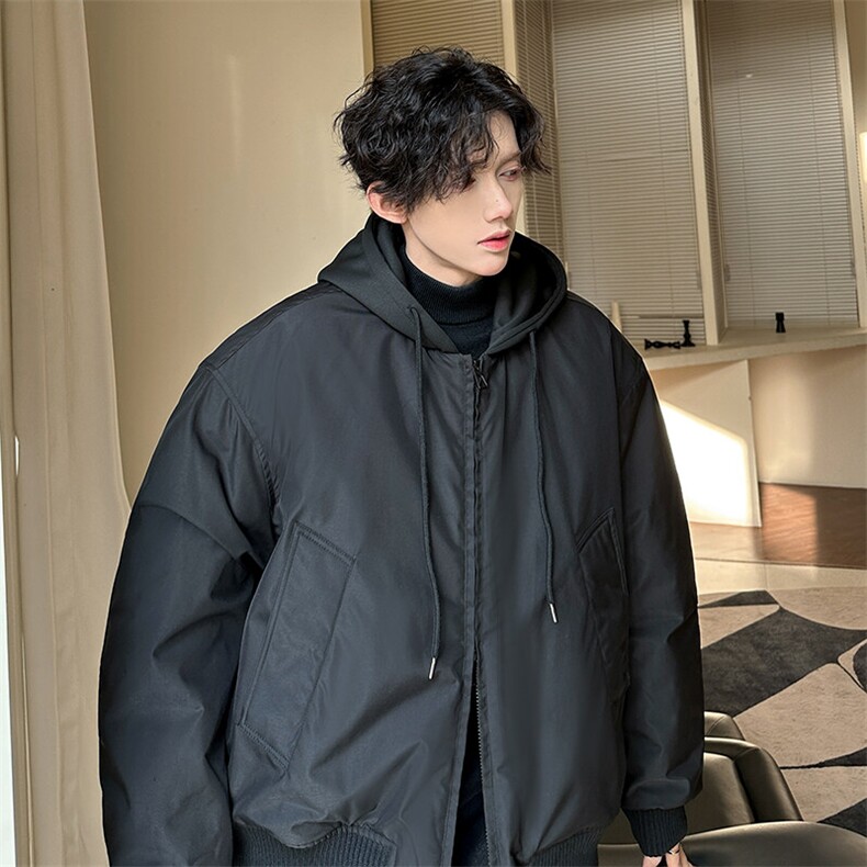 秋冬纯色连帽休闲百搭男大高定加厚棉服外套A071-999-P125,男装棉衣,电商A071