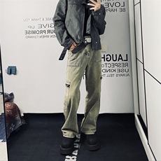 美式vibe复古牛仔裤男款高街潮牌直筒阔腿帅气KX201-P55，男装牛仔裤，星座1109-3