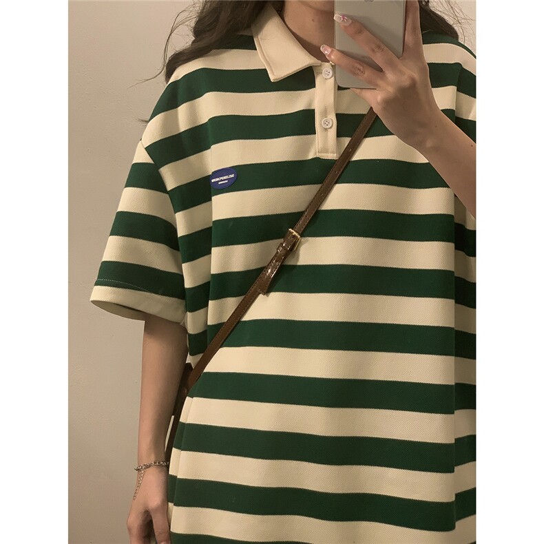 1中性风大码M-5XL美式条纹polo衫女翻领短袖T恤男DP8761P40控59,男装T恤,星座226-2