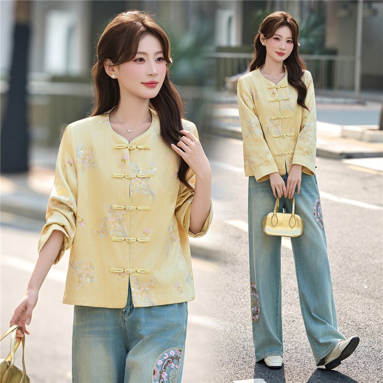 轻熟风新中式花卉刺绣短外套女开衫显气质高级感小众女装唐装外套，女装短外套，悠米